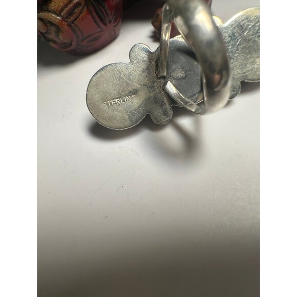 VTG Sterling Silver Red Coral Turquoise Ring - Picture 5 of 7